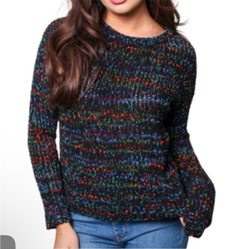 New Blush & Bloom Chenille Confetti Sweater in Black & Multicolor Sz Medium